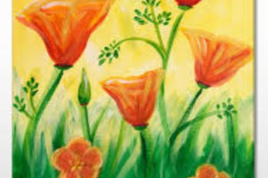 A painting of orange flowers in Tuolumne County.